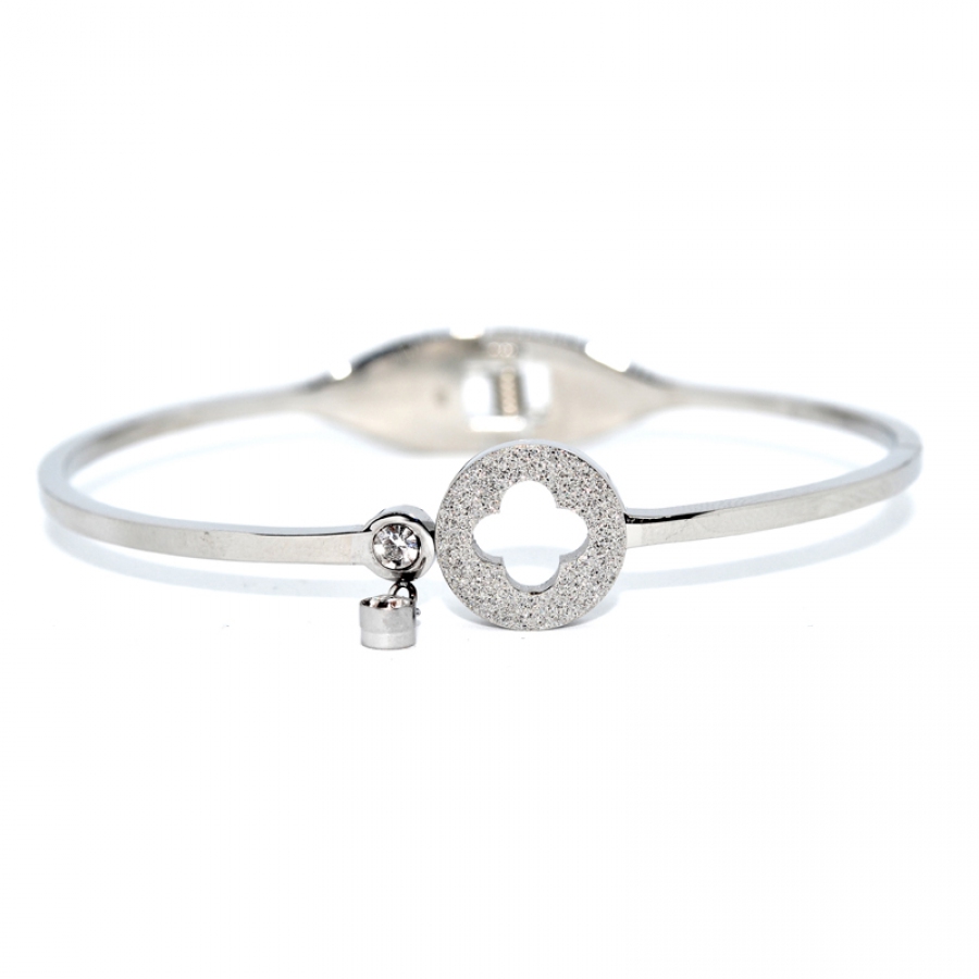 Stainless Steel Cubic Zirconia Silver Bangle