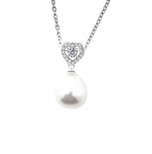 White Pearl Full Love Zirconia Pendant with Chain 