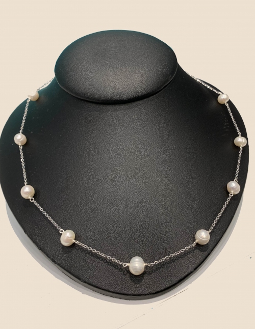 Fresh Water Pearl  Stainless Steel Links Chain Necklace