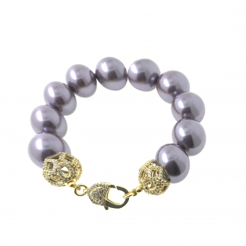 Jackie O Shell Pearl With Cubic Zirconia Hook Bracelet