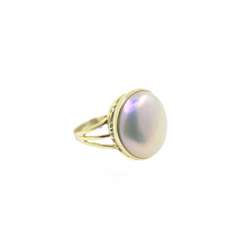 Fresh Water Pearl Coin Three Line 925 Sterling Silver Ring 