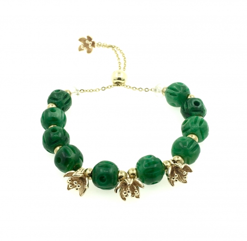 Jade Beads and Flower Adjustable Bracelet