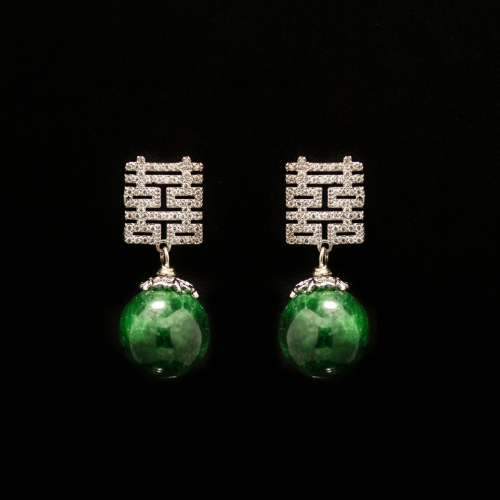 Double Happiness Green Quartz  Zirconia  Earring