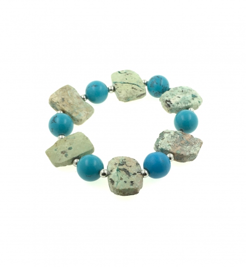 Turquoise With Stainless Steel Beads Bracelet