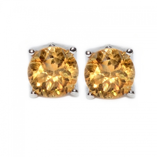 Citrine Round Facets 4 Points 925 Silver Earring