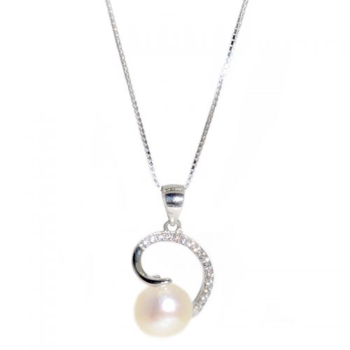 Fresh Water Pearl Cubic Zirconia Cobra 925 Silver Pendant With Chain