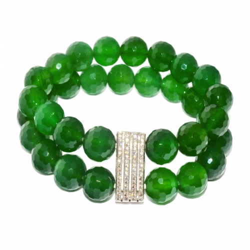 Green Agate Double Layer Zirconia Bar Elastic Bracelet