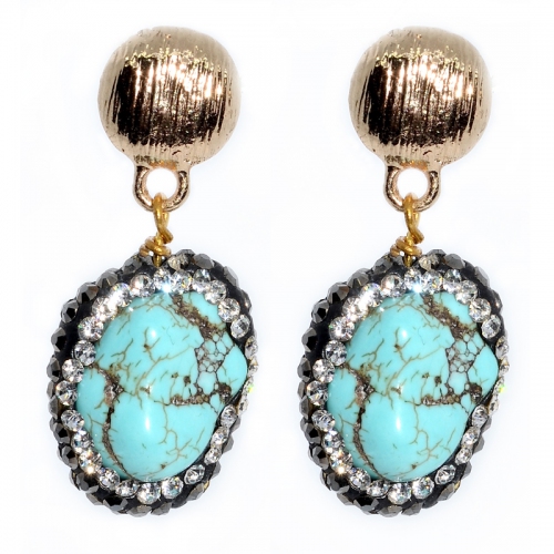 Stabilized Turquoise with Embedded Austrian Crystal Earring