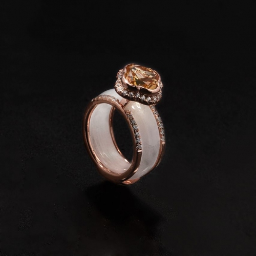 Jade A Grade Citrine Clover with 925 Sterling Silver Ring Jacket with Rose Gold Plating