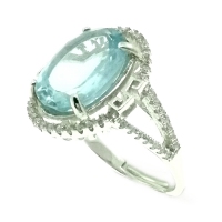 Blue Topaz Oval Facets Oriental 925 Silver Ring