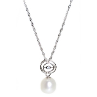 Fresh Water Pearl Round Simple 925 Silver Pendant With Chain