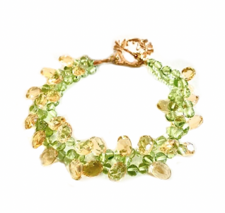 Faceted Drops Citrine and Round Peridot Bracelet