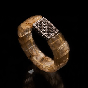 Golden Rutile Quartz Rectangular Bracelet with Checker Zirconia Gold Rutilated