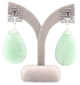 Aventurine With Double Happiness Earring -Silver