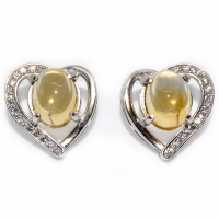 Citrine Oval Cabochon Heart 925 Silver Earring