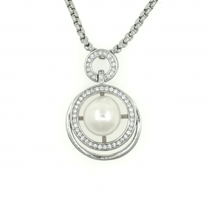 Akoya Pearl Alloy Zirconia infinity 8 Alloy Pendant With Stainless Steel Chain