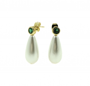   Pearl Shell Drop With Green Cubic Zirconia Dangling Earring
