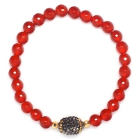 Red Agate With Russian Zirconia Ball Bracelet