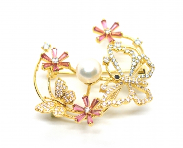 Fresh Water Pearl Brooch-Buttlerfly and Flower