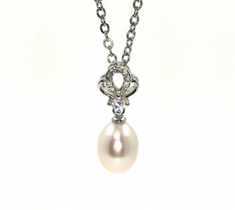 Fresh Water Pearl Claud Zirconia Alloy Pendant with Chain