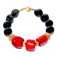 Coral Space With Black Agate Bracelet