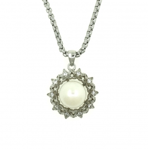 Akoya Pearl Alloy Zirconia Star Pendant With Stainless Steel Chain