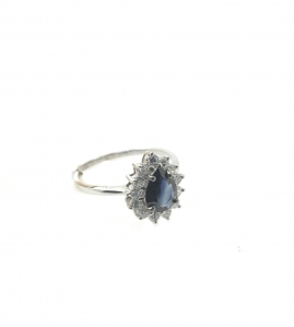 Sapphire Drop Sunflower Zirconia 925 Silver Ring with Rhodium Plating Royal inspired 