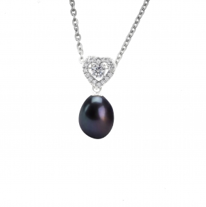 Black Pearl Full Love Zirconia Pendant with Chain