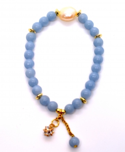 Angelite With Fresh Water Pearl Connector Charms Bracelet