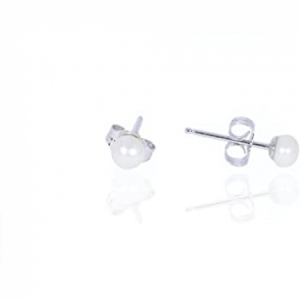 Fresh Water Pearl Round 3.5-4.0MM Stud 925 Silver Earring - White