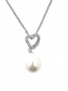 White Pearl Love Zirconia Pendant with Chain