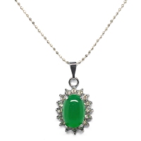Green Quartz Pendant With Chain - Encircle Oval Silver
