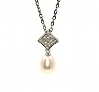 Fresh Water Pearl  Star Zirconia Alloy Pendant with Stainless Steel Chain