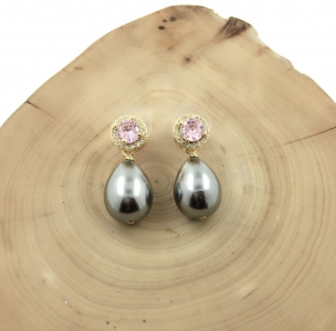  Pearl Shell Drop With Cubic Zirconia Dangling Earring