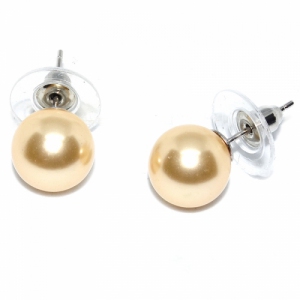 Shell Pearl 12MM Stud 925 Silver Earring - Yellow Gold