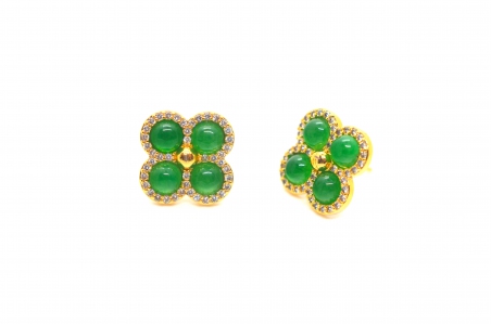 Clover with Zirconia Green Quartz Earring