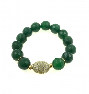 Green Agate With Cubic Zirconia Ball Bracelet