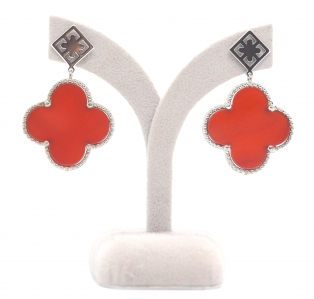 Red Agate Clover Spade Earring