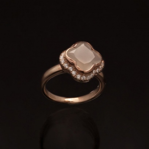 Rose Quartz Clover 925 Sterling Silver Ring with Rose Gold Plating