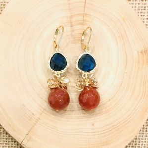 Red Agate With Cubic Clipback Dangling Earring