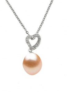 Peach Pearl Love Zirconia Pendant with Chain