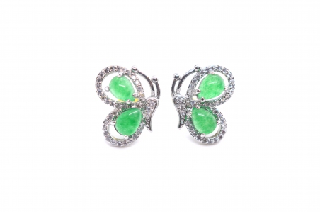 Butterfly with Zirconia Green Quartz Earring