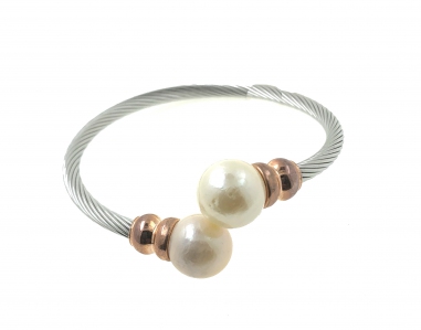 Stainless Steel Fresh Water Pearl Kazumi Silver with Rose Gold Bangle