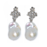 Fresh Water Pearl Baroque Dragon Coral Cubic Zirconia 925 Silver Earring