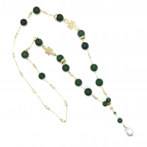 Green Quartz with Mystical Knot and Baroque Chain Linked Necklace