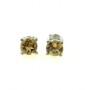 Citrine Round Faceted 925 Silver Stud Earring