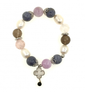 Mixed Stone And Pearl With Clover Charm Bracelet