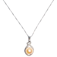 Kazumi Pearl  Drop Cubic Zirconia 925 Silver Pendant With Chain 