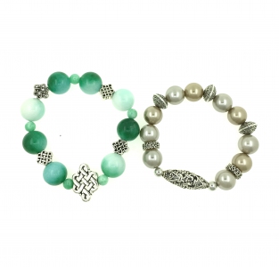 Green Quartz and Brown Shell Pearl Combo Bracelet