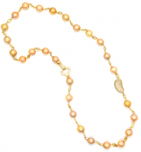 Kazumi Gold Pearl Zirconia Link Necklace